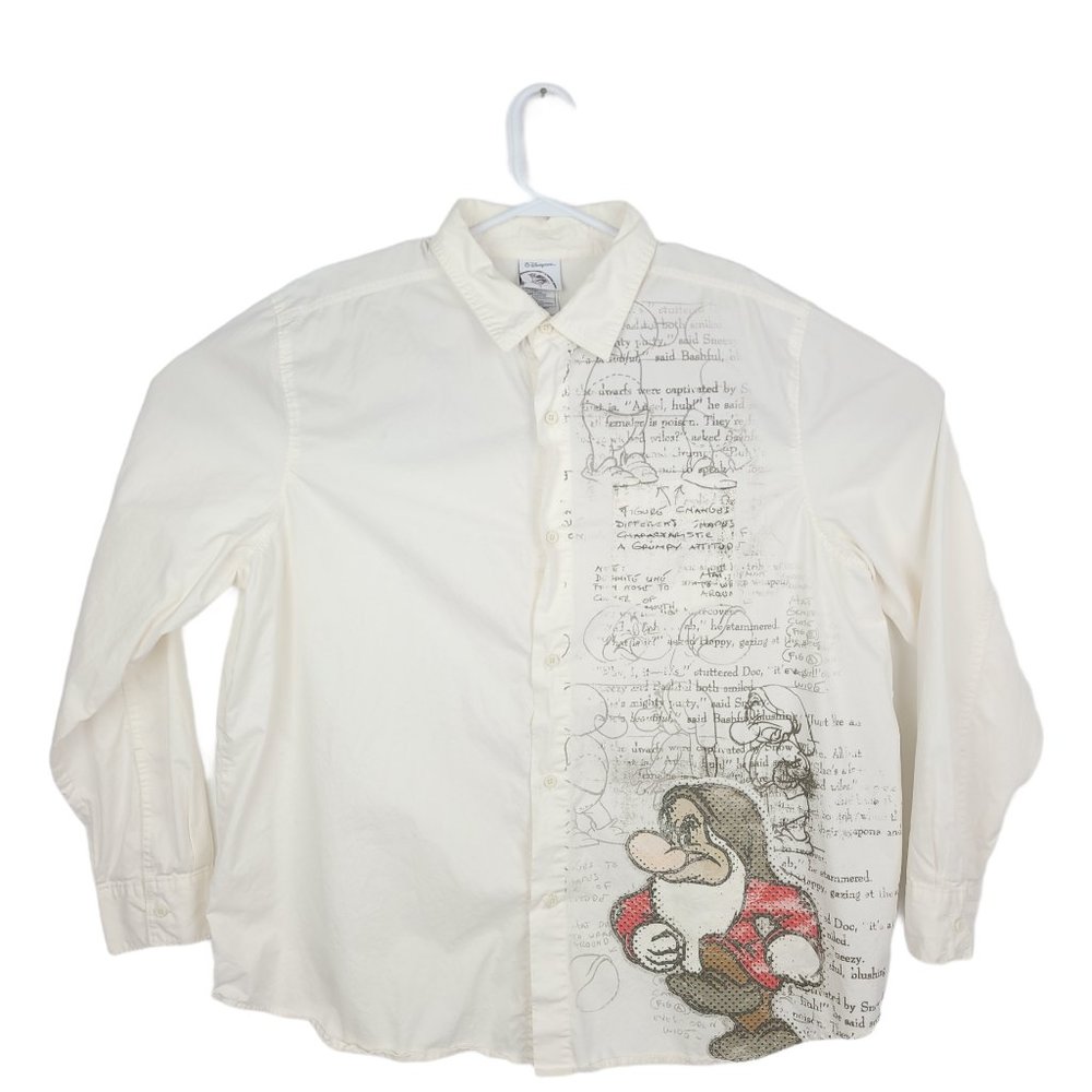 Men Disney Button Front Tan/Red Grumpy Print XL